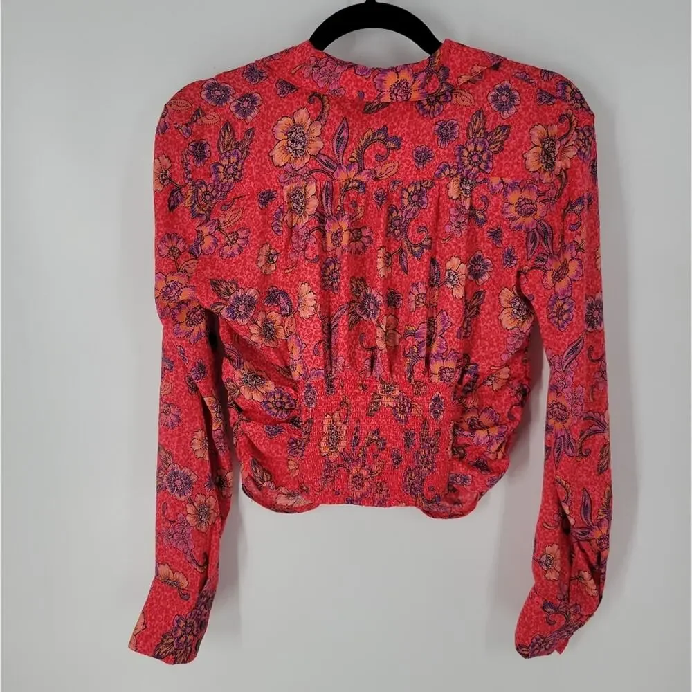 Free People Pink Floral I Got You Printed Long Sleeve Top S